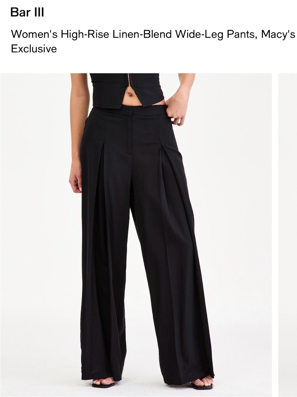 Bar III Black High-Rise Wide-Leg Pleated Pants
